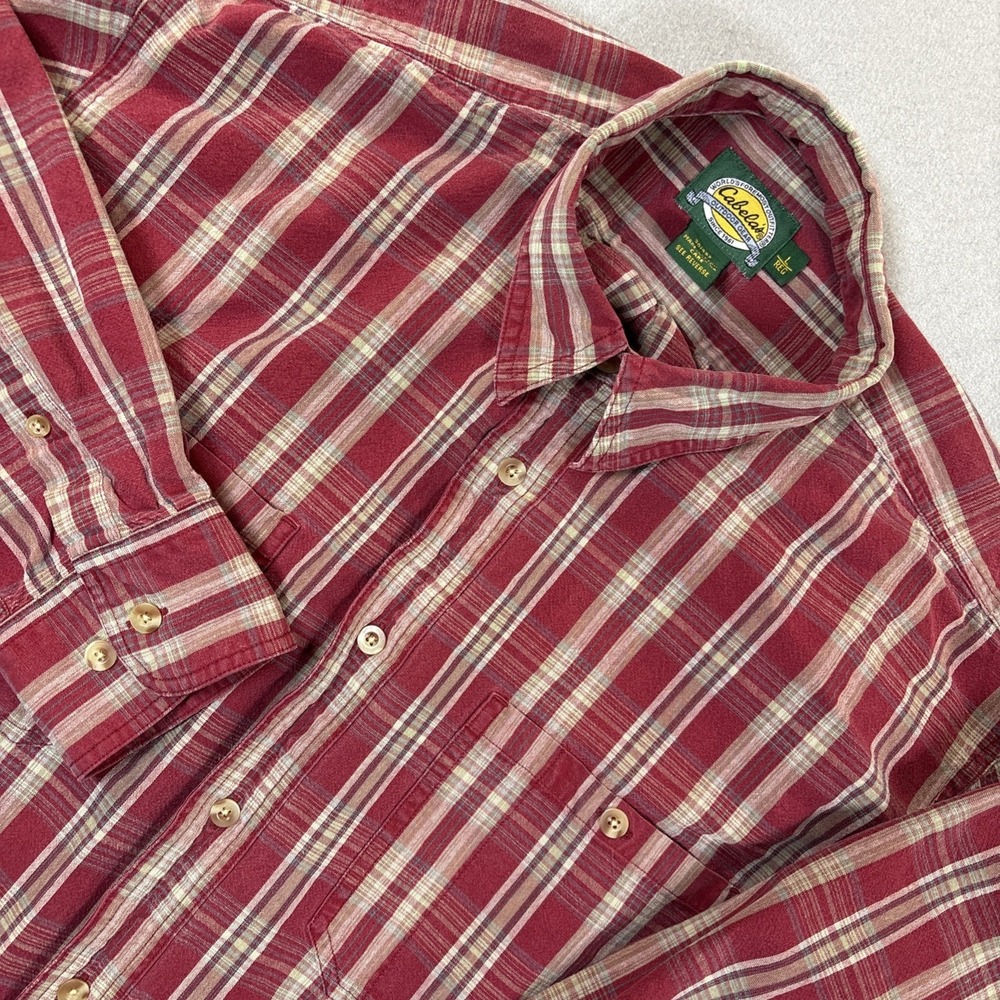 Cabela's Outdoor Gear Button Down Red/Beige Plaid Long Sleeve Shirt Large